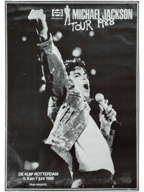 Originele Michael Jackson concertposter uit 1988 voor de Bad World Tour in De Kuip Rotterdam