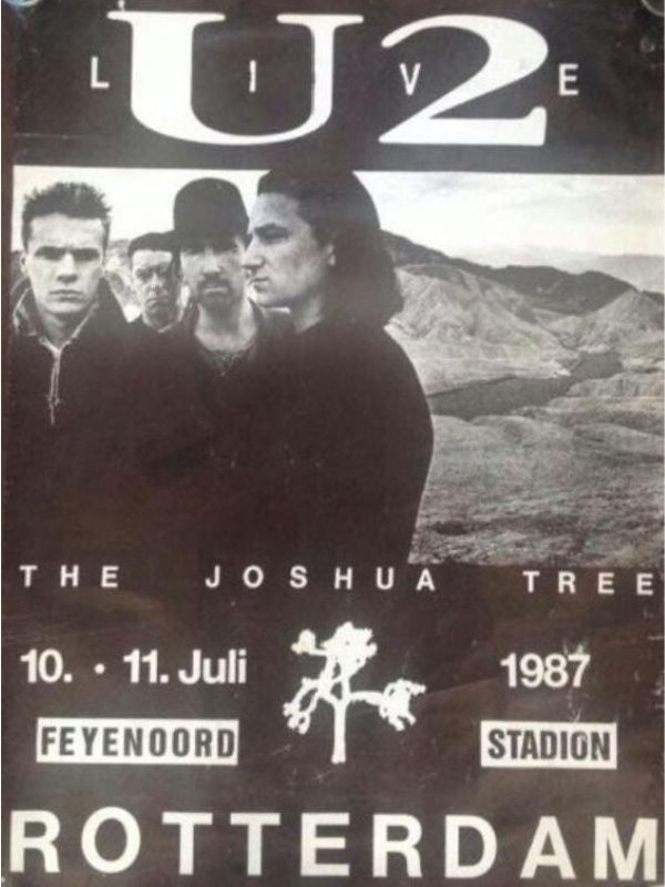 Concertposter van U2 voor The Joshua Tree Tour voor het concert in De Kuip Rotterdam in 1987