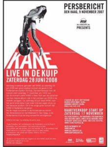 Persbericht uit 2007 waarin Kane hun stadionconcert in De Kuip op 28 juni 2008 aankondigt.