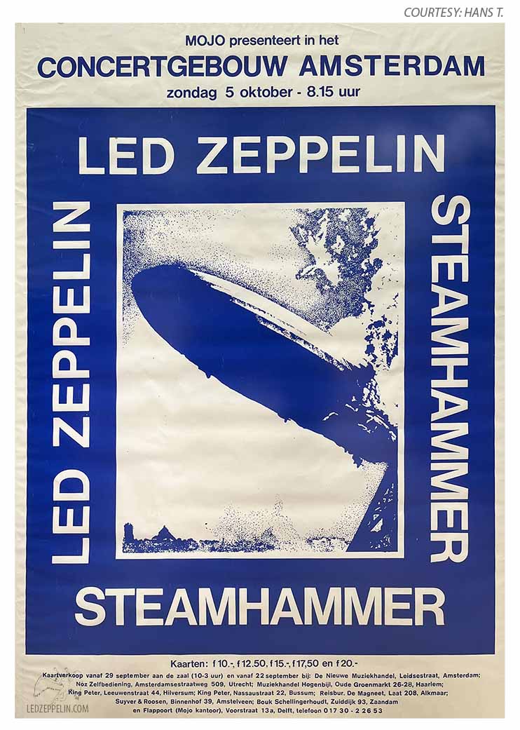 MOJO-concertposter voor Led Zeppelin en Steamhammer in het Concertgebouw Amsterdam