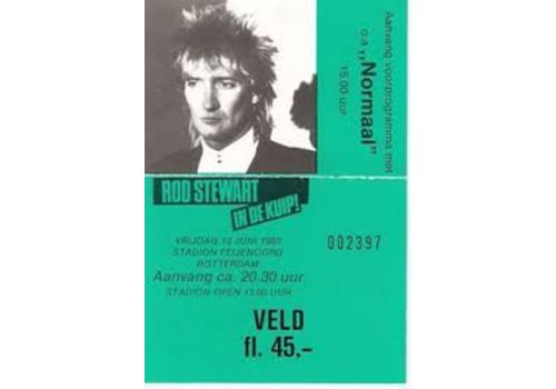 Origineel concertticket voor Rod Stewart’s Body Wishes Tour in De Kuip Rotterdam in 1983.