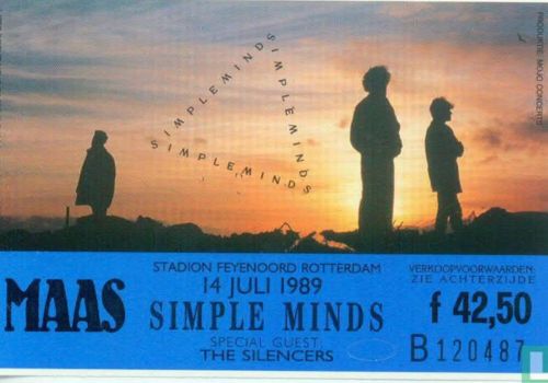 Origineel concertticket voor Simple Minds’ Street Fighting Years Tour in De Kuip Rotterdam in 1989.